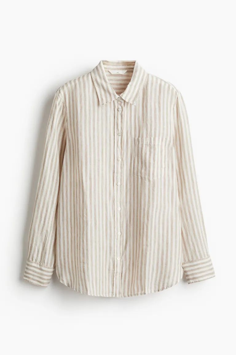 Linen Shirt - Beige/striped - Ladies | H&M US | H&M (US + CA)