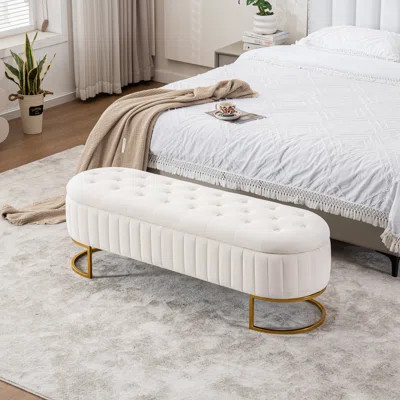 Shaneta 55" Velvet Storage Bench with Gold Legs | Wayfair North America