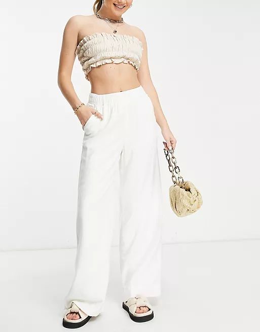 Abercrombie & Fitch elasticated waist linen pants in white - part of a set | ASOS | ASOS (Global)