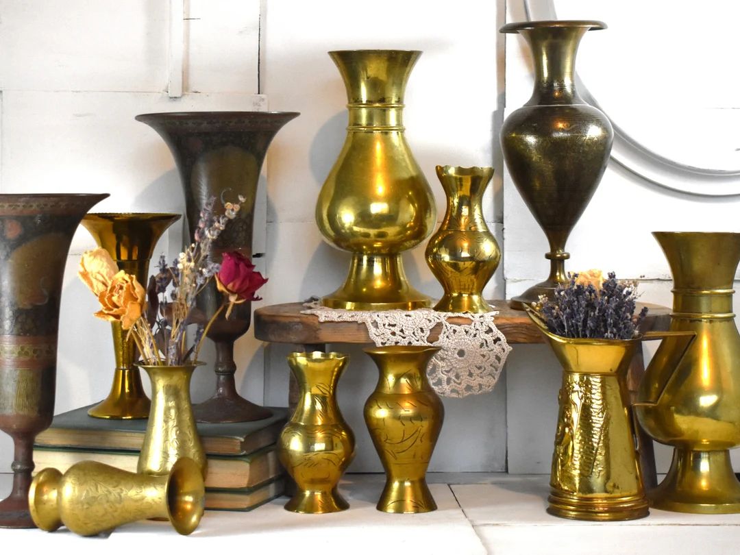 Antique Brass Vase. Vintage Hand Etched Middle Eastern Brass Vase. Antique Brass Urn. Pair of Bra... | Etsy (UK)