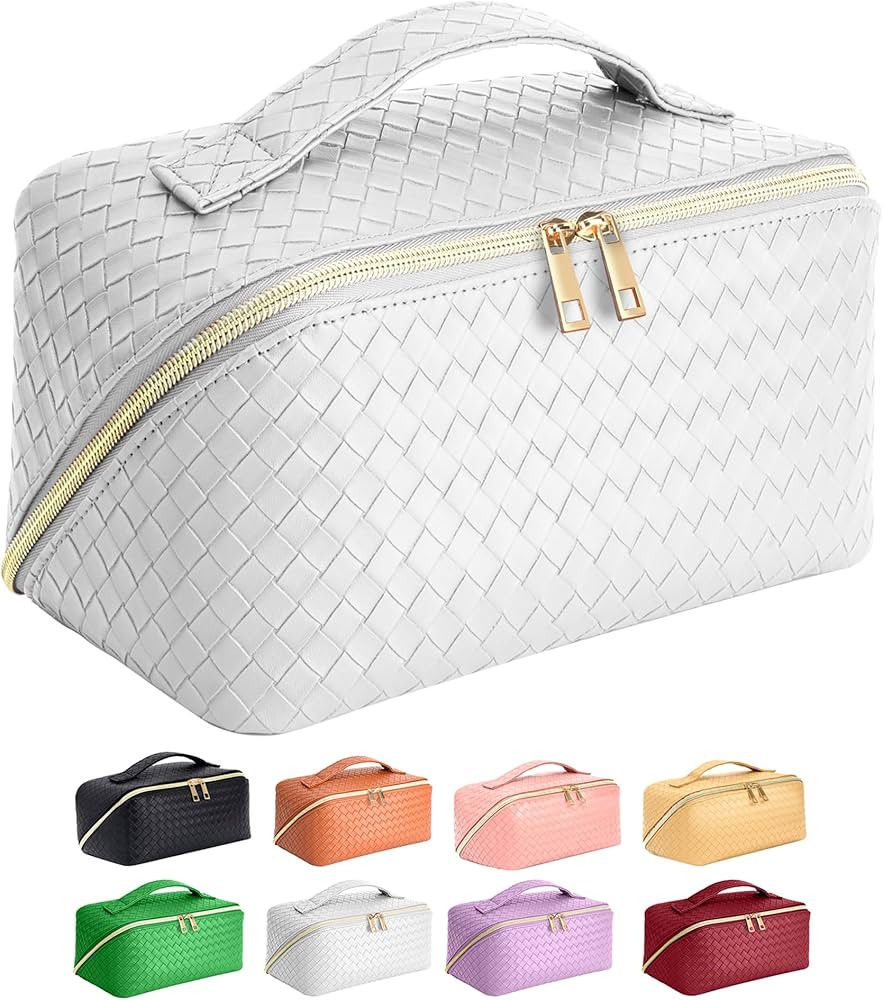 ZAUKNYA Large Capacity Travel Cosmetic Bag - Makeup Bag, Portable Leather Waterproof Women Travel... | Amazon (US)