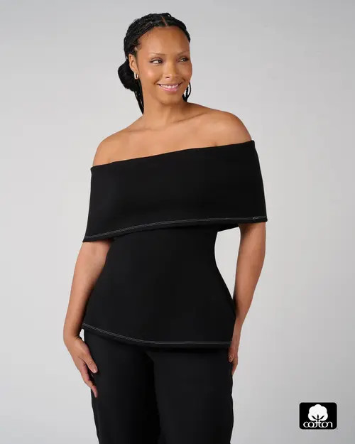 WeWoreWhat Off Shoulder Fold Over Top in Black at Nordstrom, Size Xx-Small | Nordstrom
