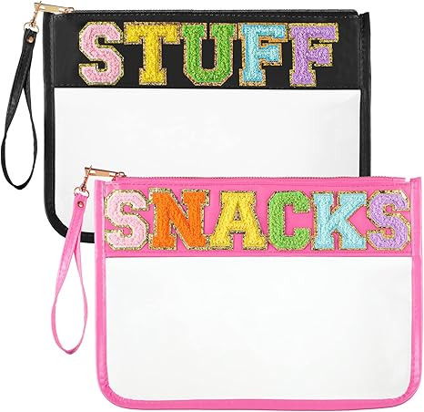 2 Pcs Chenille Letter Clear Zipper Pouch Clear Cosmetic Bag Clear Purse Clear Makeup Letter Bag S... | Amazon (US)