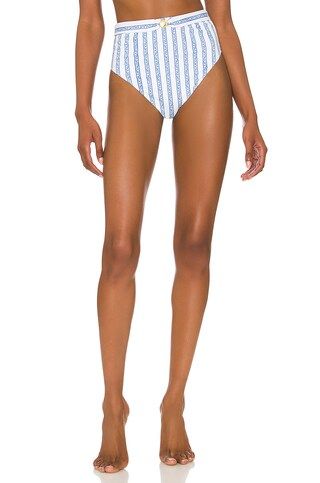 Caroline Constas Patia Bikini Bottom in White & Blue Toile Stripe from Revolve.com | Revolve Clothing (Global)