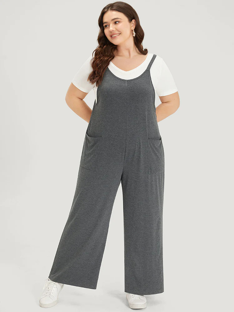 Supersoft Essentials Solid Patched Pocket Overall Cami Jumpsuit | Bloomchic