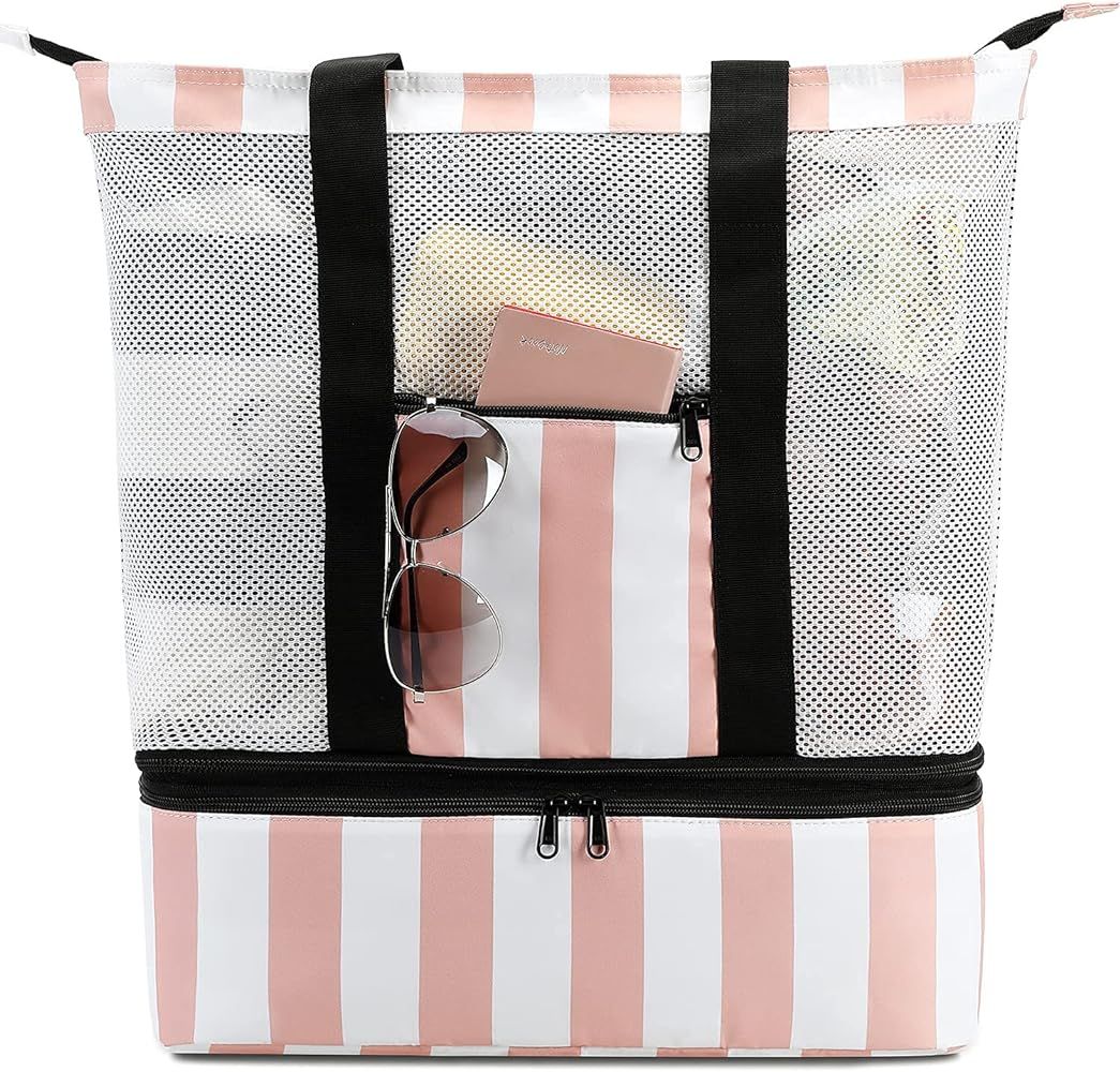 Bluboon Mesh Beach Tote Bag with Cooler Insulated Detachable Pool Bags for Women | Amazon (US)