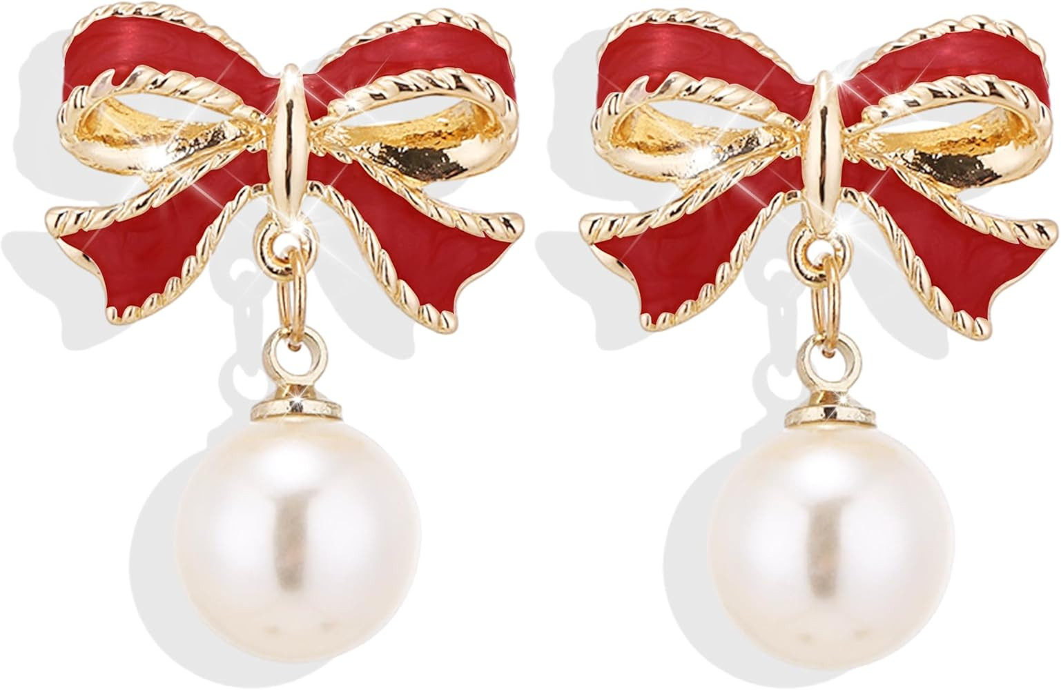 Christmas Earrings For Women Pearl Bow Earrings Xmas Jewelry Holiday Outfits Stocking Stuffers Ch... | Amazon (US)