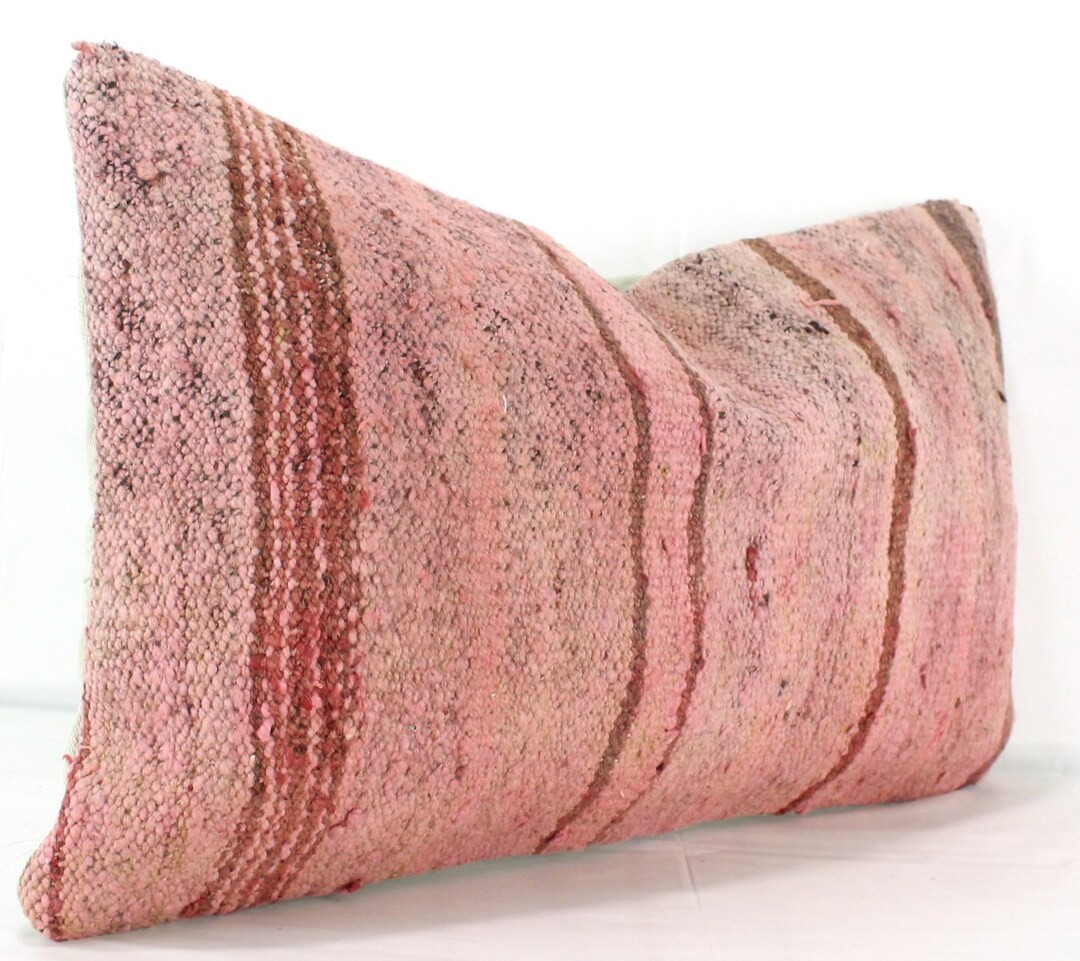 Vintage Turkish Pink Kilim Lumbar Pillow 12x20,Turkish kilim Lumbar pillow cover,Turkish Red Pink... | Etsy (US)