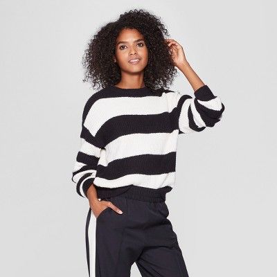 Women's Striped Long Sleeve Crew Neck Tie Back Sweater - Who What Wear™ | Target
