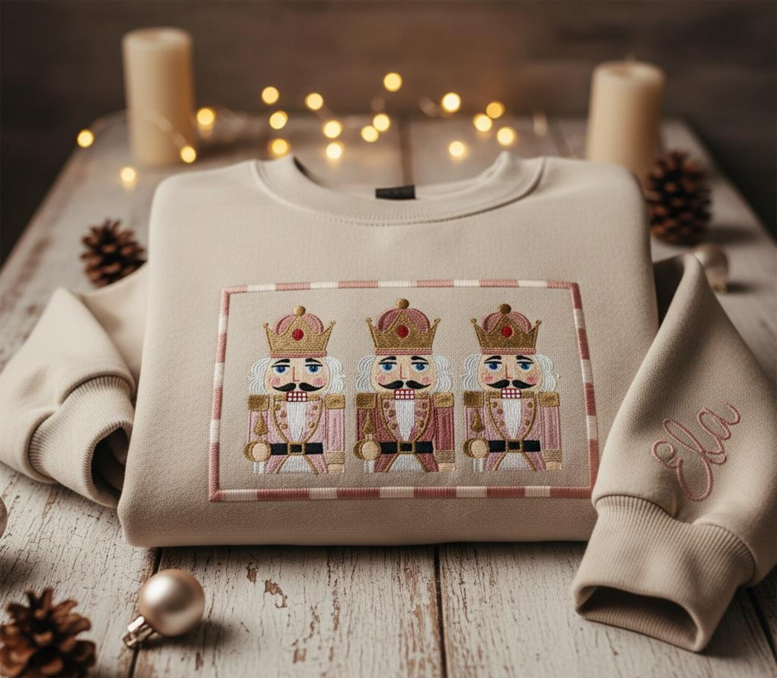 Nutcracker Trio Embroidered Christmas Sweatshirt, Personalized Holiday Pullover With Name, Elegan... | Etsy (US)