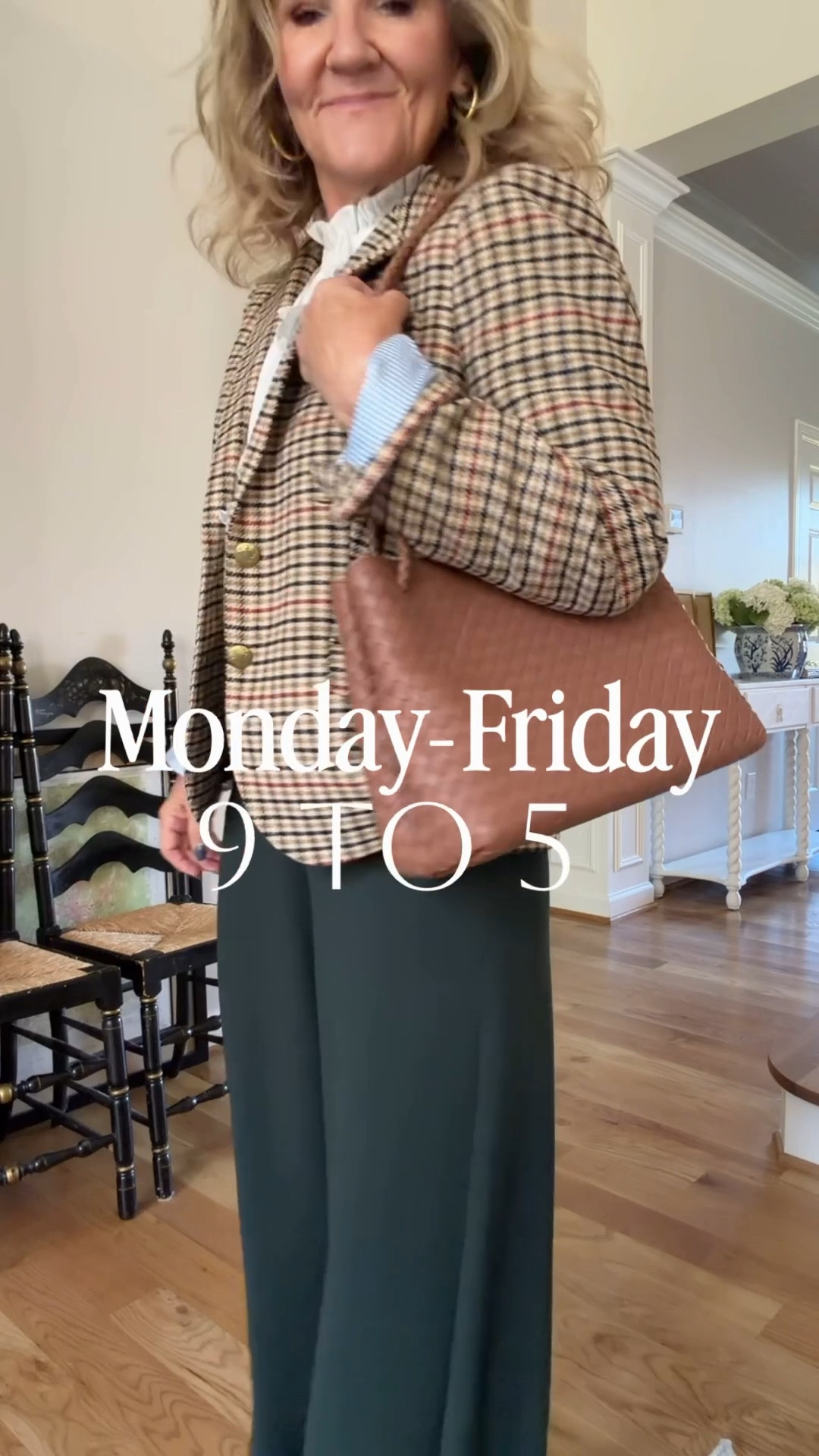 5 office outfits many of these pieces have great sales going on! 
Tweed blazer size 12 
Green trousers size small
Pinstripe ruffle blouse size small
Dress size 8 petite (right in between petite and reg)
Camel coat size 10 petite 
Spanx micro flare size large petite 
White blouse size med
Cardigan size large 
Pinstripe pants size 8 (I need a 10)
Navy blazer 10 petite 
Red Cashmere sweater size large (medium prob better) 
Sweater vest medium petite 
Striped blouse size medium 
Paige anessa jeans size 29 
JCREW boots size up 1/2 
Slingbacks size up 1/2 

#LTKWorkwear #LTKSaleAlert #LTKOver40