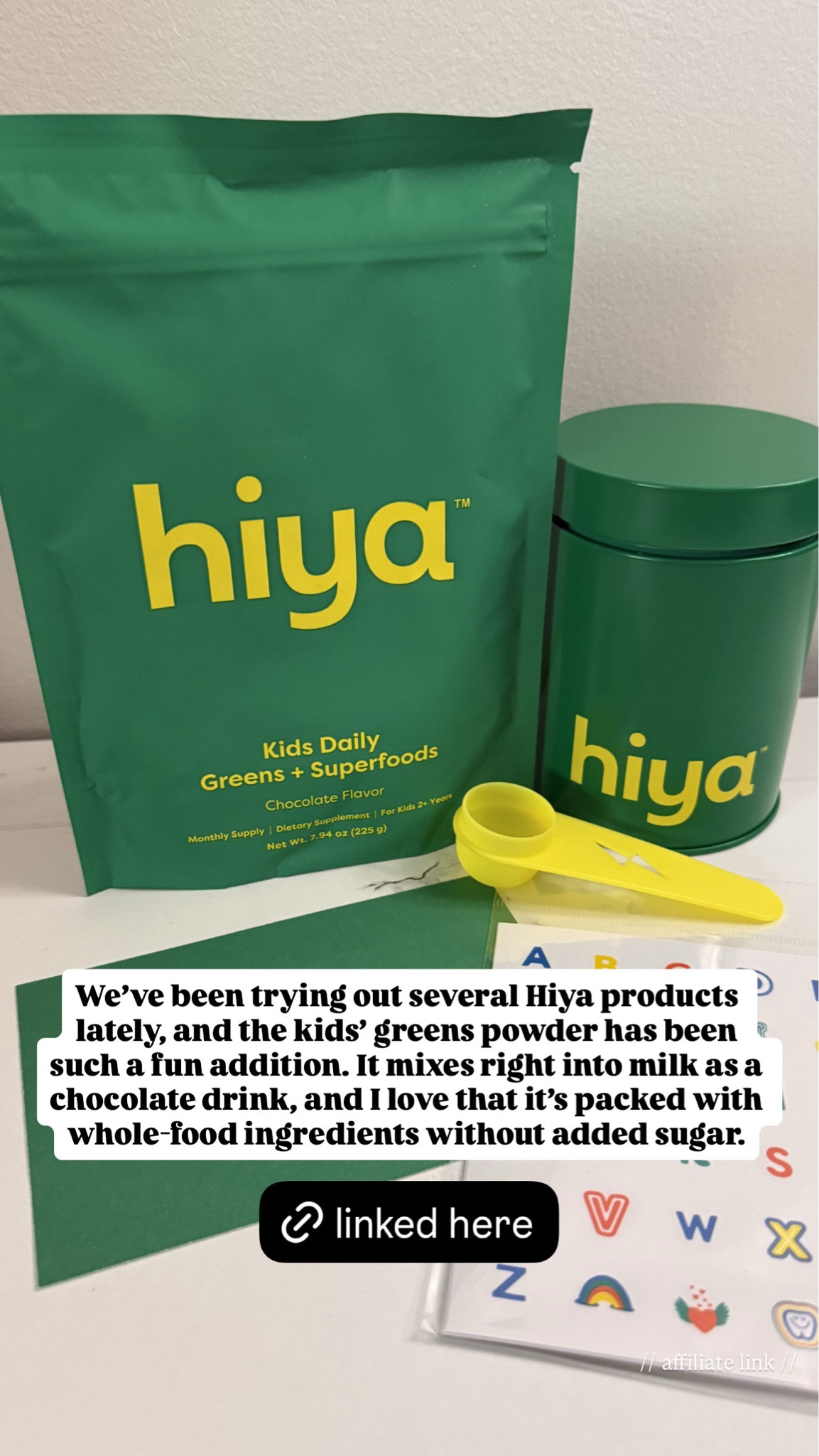 We’ve been trying out several Hiya products lately, and the kids’ greens powder has been such a fun addition. It mixes right into milk as a chocolate drink, and I love that it’s packed with whole-food ingredients without added sugar.

#LTKmomlife #LTKfoodie #LTKKids