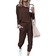 PRETTYGARDEN Women's 2024 Fall Two Piece Outfit Long Sleeve Crewneck Pullover Tops and Long Pants... | Amazon (US)