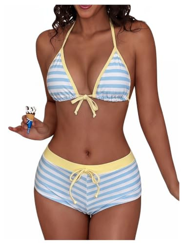 WDIRARA Women's Polka Dots 2 Piece Swimsuit Triangle Halter Bikini Set Boyshorts Bathing Suit | Amazon (US)
