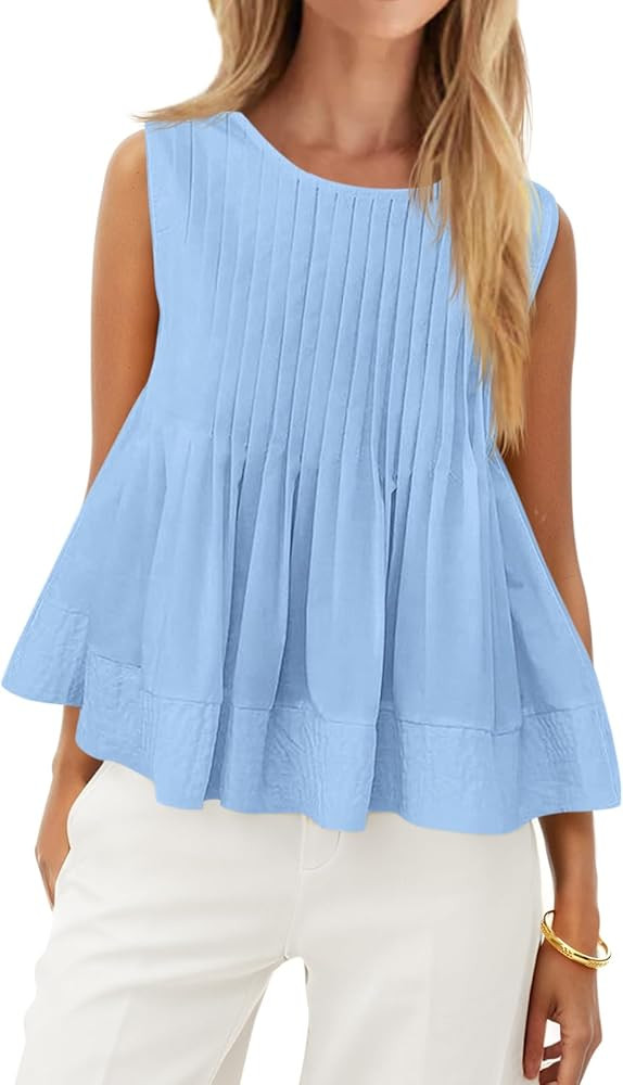 Cicy Bell Pleated Peplum Tank Tops for Women Summer Casual Sleeveless Womens Babydoll Blouse Flow... | Amazon (US)