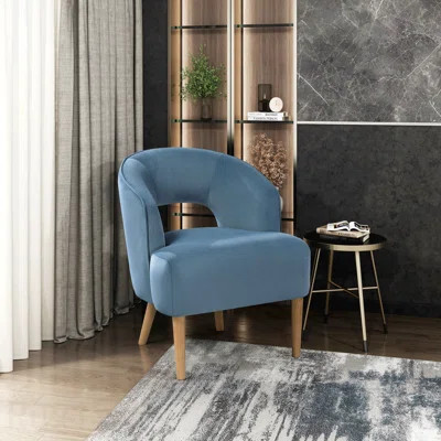 Accent Chair In Stylish Offices - Unique Style Blue Velvet Plush Seat Solid Wood Legs Contemporary Style Living Room Furniture 1Pc | Wayfair North America