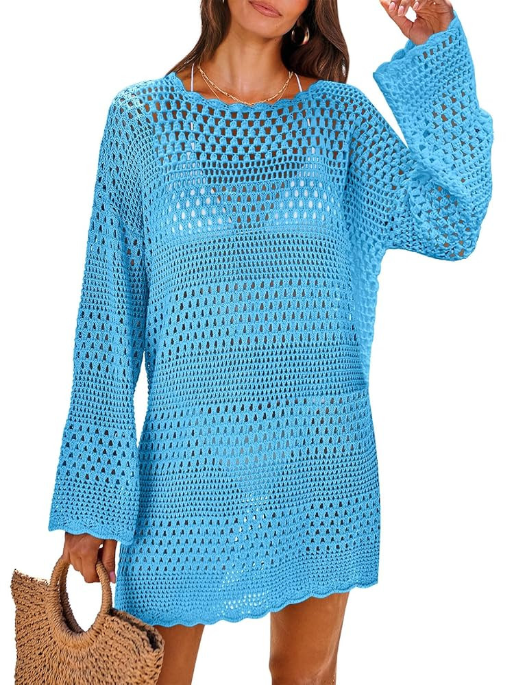 ANRABESS Women Swimsuit Crochet Swim Cover Up 2025 Summer Bathing Suit Swimwear Mesh Knit Beach D... | Amazon (US)