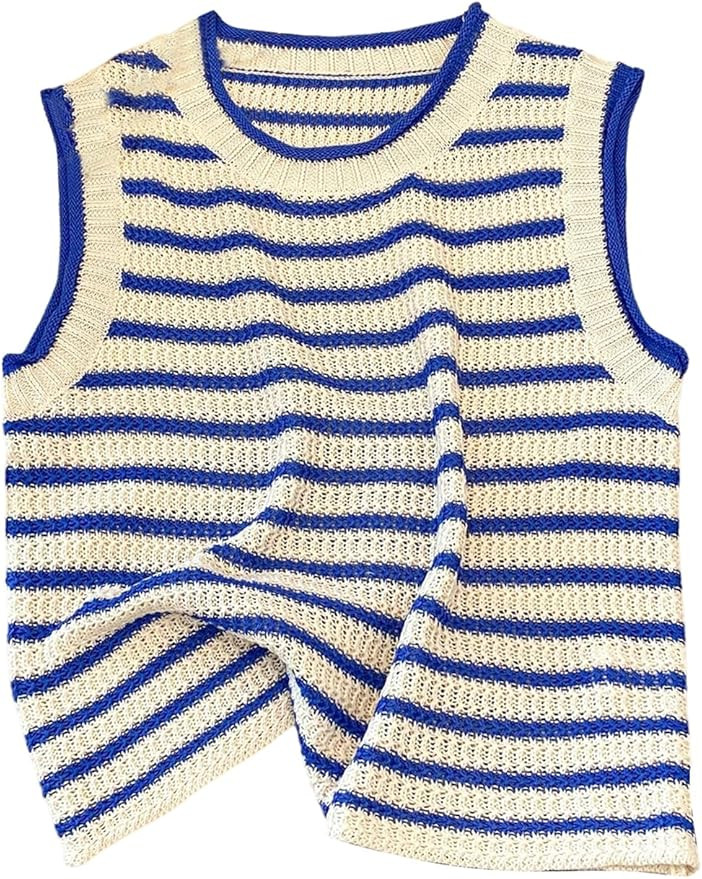 GORGLITTER Women's Crochet Cable Knit Lightweight Sweater Vests Top Cute Sleeveless Striped Going... | Amazon (US)