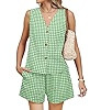 PEHMEA 2 Piece Sets for Women Summer Outfits 2025 Sleeveless V-Neck Gingham Vest and Shorts for B... | Amazon (US)