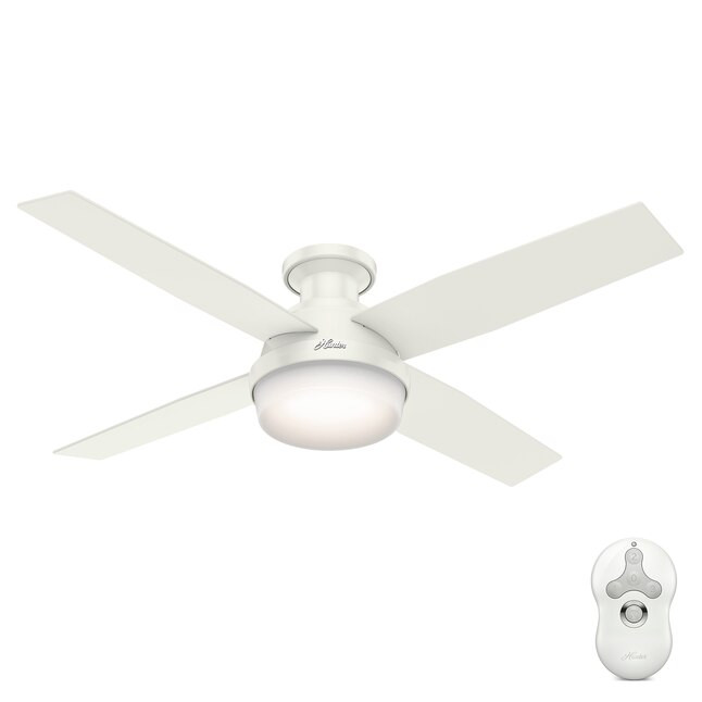 Hunter Dempsey 52-in Fresh White LED Indoor Flush Mount Ceiling Fan with Light Remote (4-Blade) | Lowe's