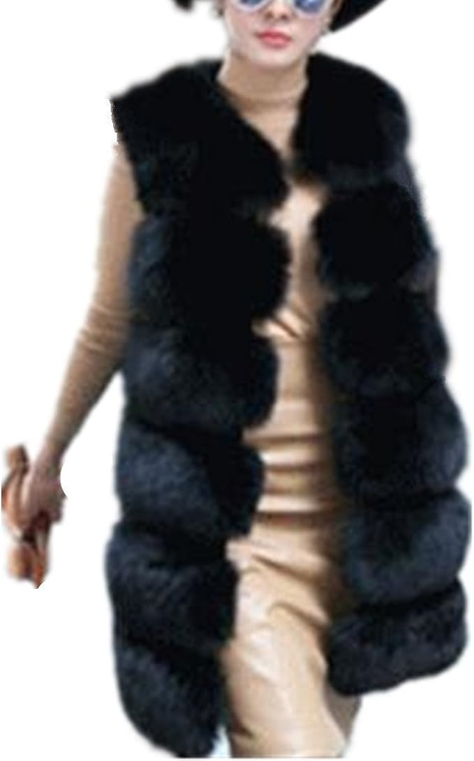 Lisa Colly Women's Faux Fox Fur Vest Long Fur Jacket Warm Faux Fur Coat Outwear | Amazon (US)