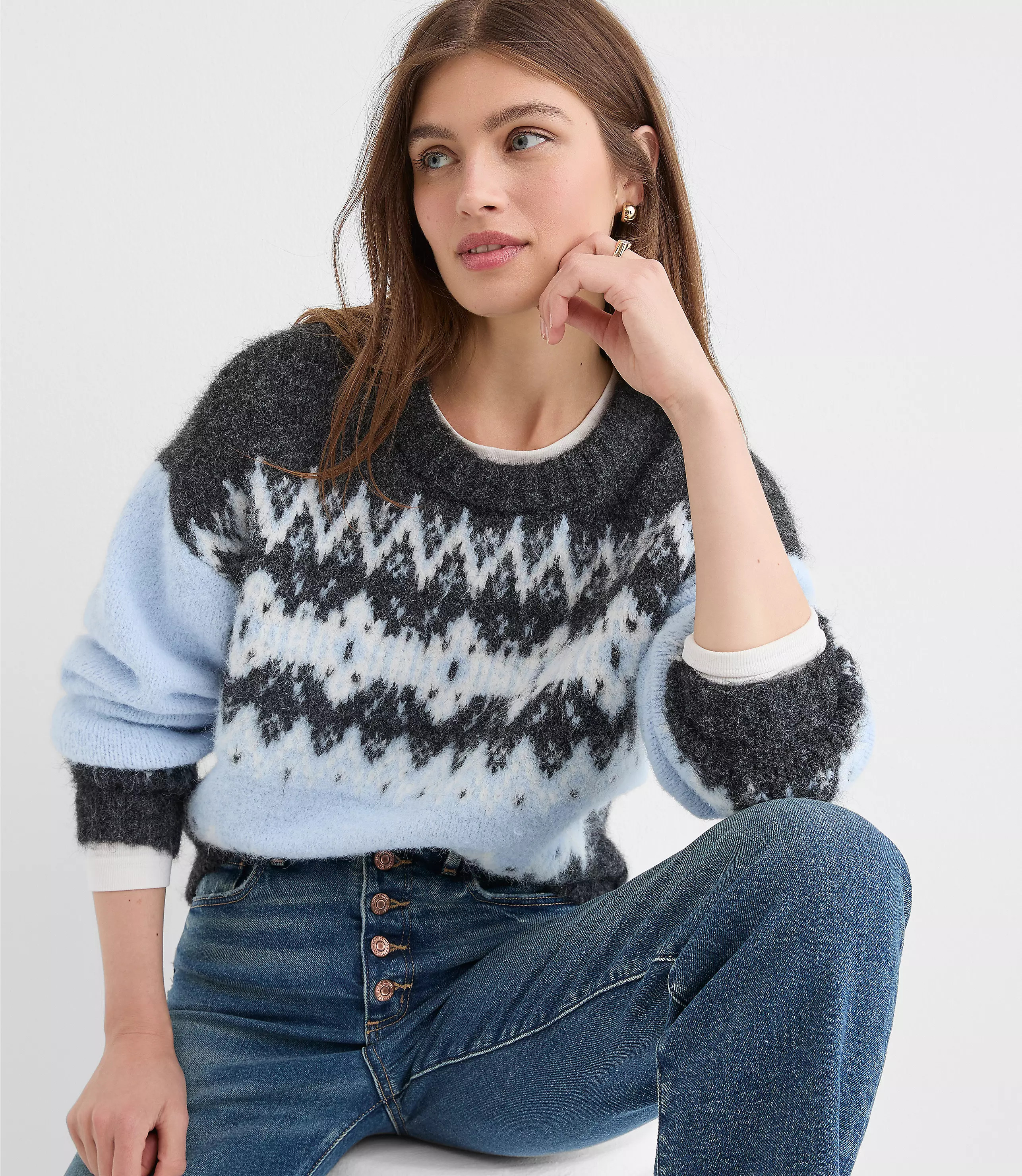 Colorblock Fair Isle Sweater | LOFT