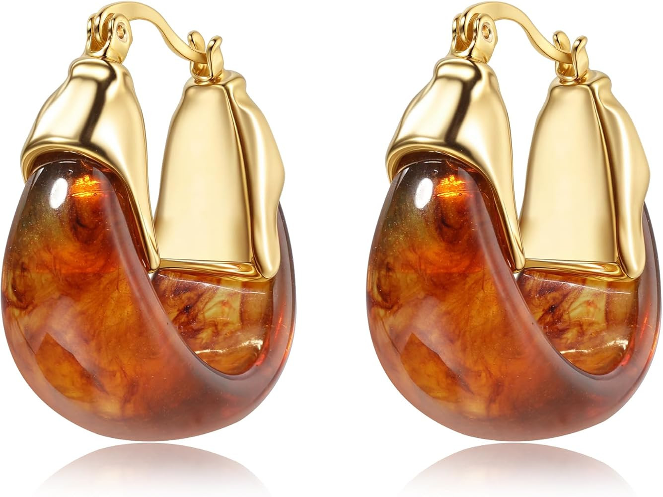 Vintage Chunky Gold Hoops Earrings for Women, Gold Dangle Drop Earrings with Brown/Pink/White/Gre... | Amazon (US)