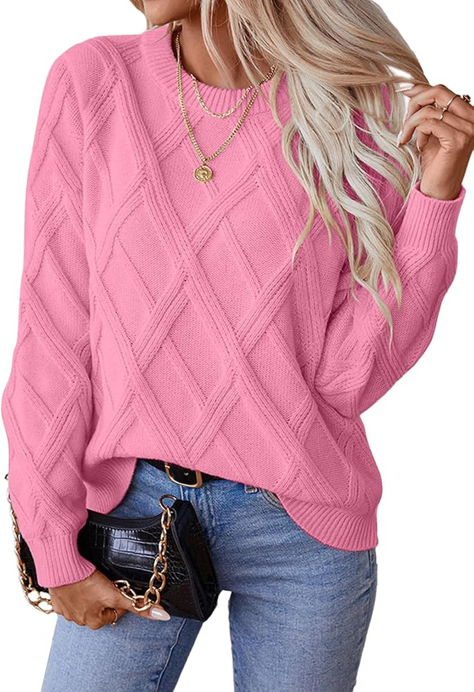 SHEWIN Womens Sweaters Crewneck Cable Knit Sweater Long Sleeve Fall Tops for Women 2026 | Amazon (US)