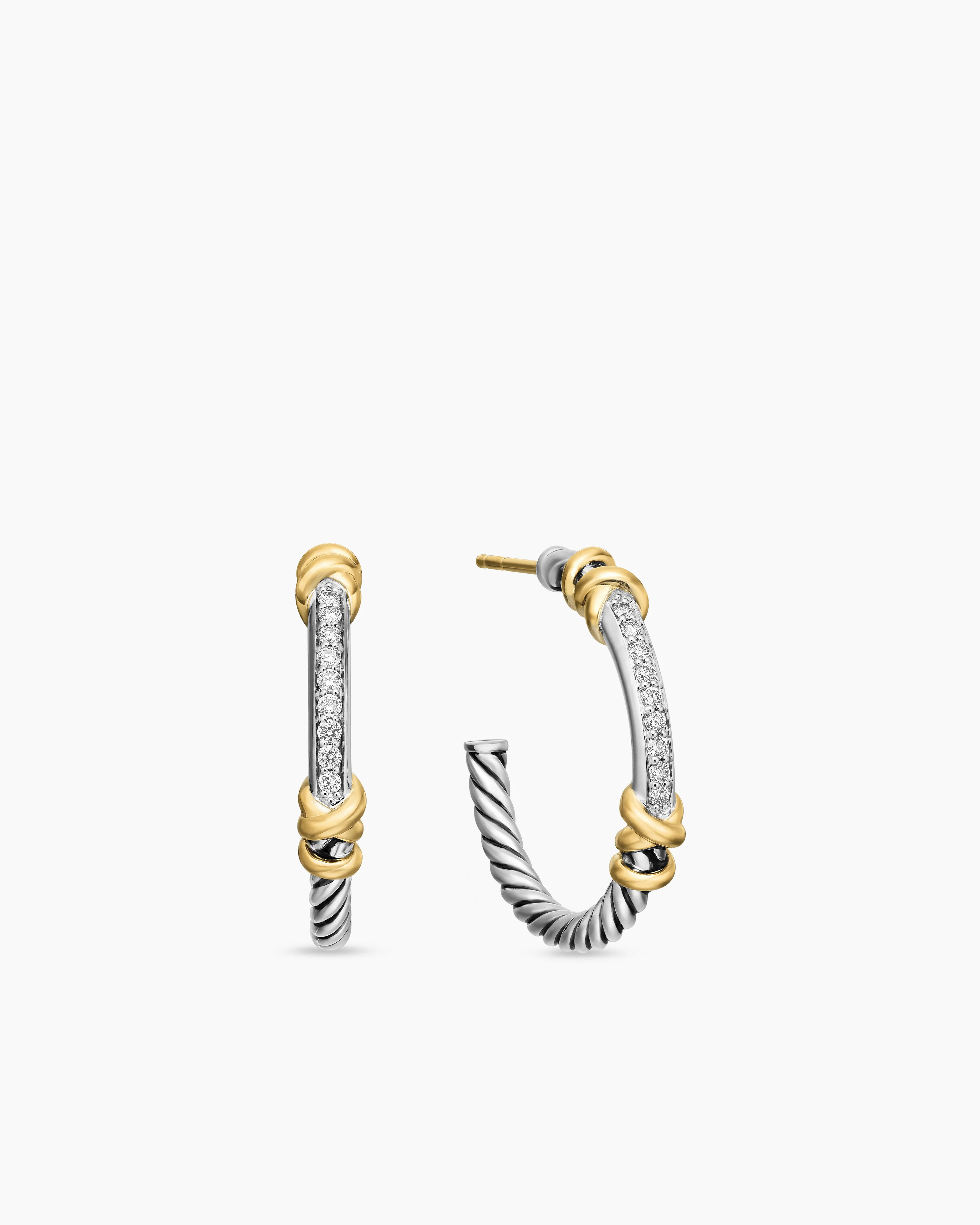 David Yurman | Petite Helena Wrap Hoop Earrings in Sterling Silver with 18K Yellow Gold and Diamo... | David Yurman