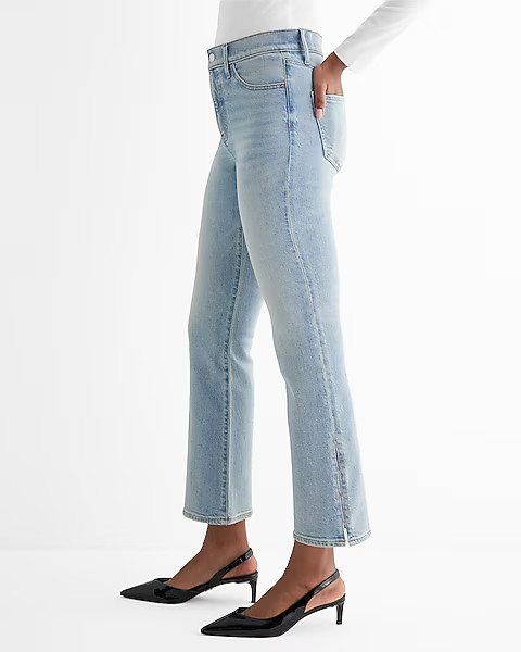 High Waisted Light Wash Slit Hem Cropped Flare Jeans | Express