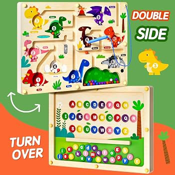 2 in 1 Magnetic Color and Number Maze Double-Sided ABC Alphabet Puzzles Board Magnet Dinosaur Cou... | Amazon (US)