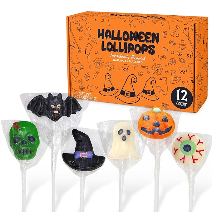 Halloween Lollipops 12 Count Individually Wrapped Dye-Free Suckers, Spooky Themed Shapes - Fun Ha... | Amazon (US)
