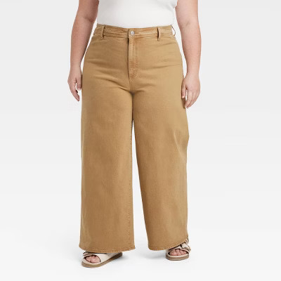 Women's High-Rise Corduroy Sailor Wide Leg Ankle Jeans - Universal Thread™ Khaki 17: Cotton-Spandex Blend, Relaxed Fit, 29" Inseam | Target