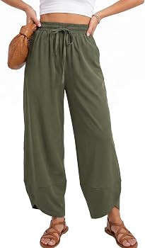 Hixiaohe Womens Barrel Pants Lounge Baggy Wide Leg Trousers Casual Elastic Waist Drawstring Palaz... | Amazon (US)
