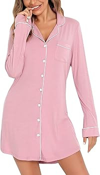 Leikar Nightgowns For Women Button Down Pajamas Dress Short Sleeve Sleepwear S-XXL | Amazon (US)
