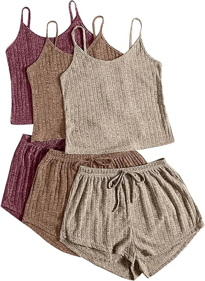 SOLY HUX Women's Button Front Ribbed Knit Tank Top and Shorts Pajama Set Sleepwear Lounge Sets | Amazon (CA)
