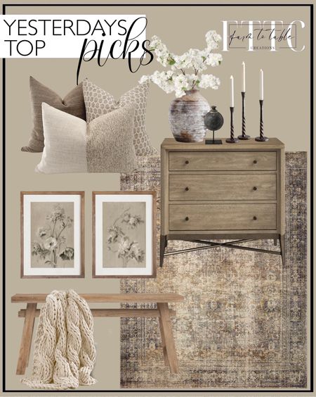 Yesterday’s Top Picks. Follow @farmtotablecreations on Instagram for more inspiration.

Colossal Handknit Throw. Milani Solid Wood Bench. Loloi Amber Lewis x Morgan Sunset/Ink. Regan Metal Nightstand. Moody Field of Lace Canvas Printed Sign. Natural Ribbed Terracotta Vase. Cherry Blossom Stem. Antique Neutral Floral Print. Brook Pillow Cover Set. Antique Camel Water Pot on Stand. Easton Forged-Iron Taper Candleholder. 

Use my code FARMTOTABLE for 15% off build a sign  


#LTKxWayDay #LTKFindsUnder50 #LTKHome