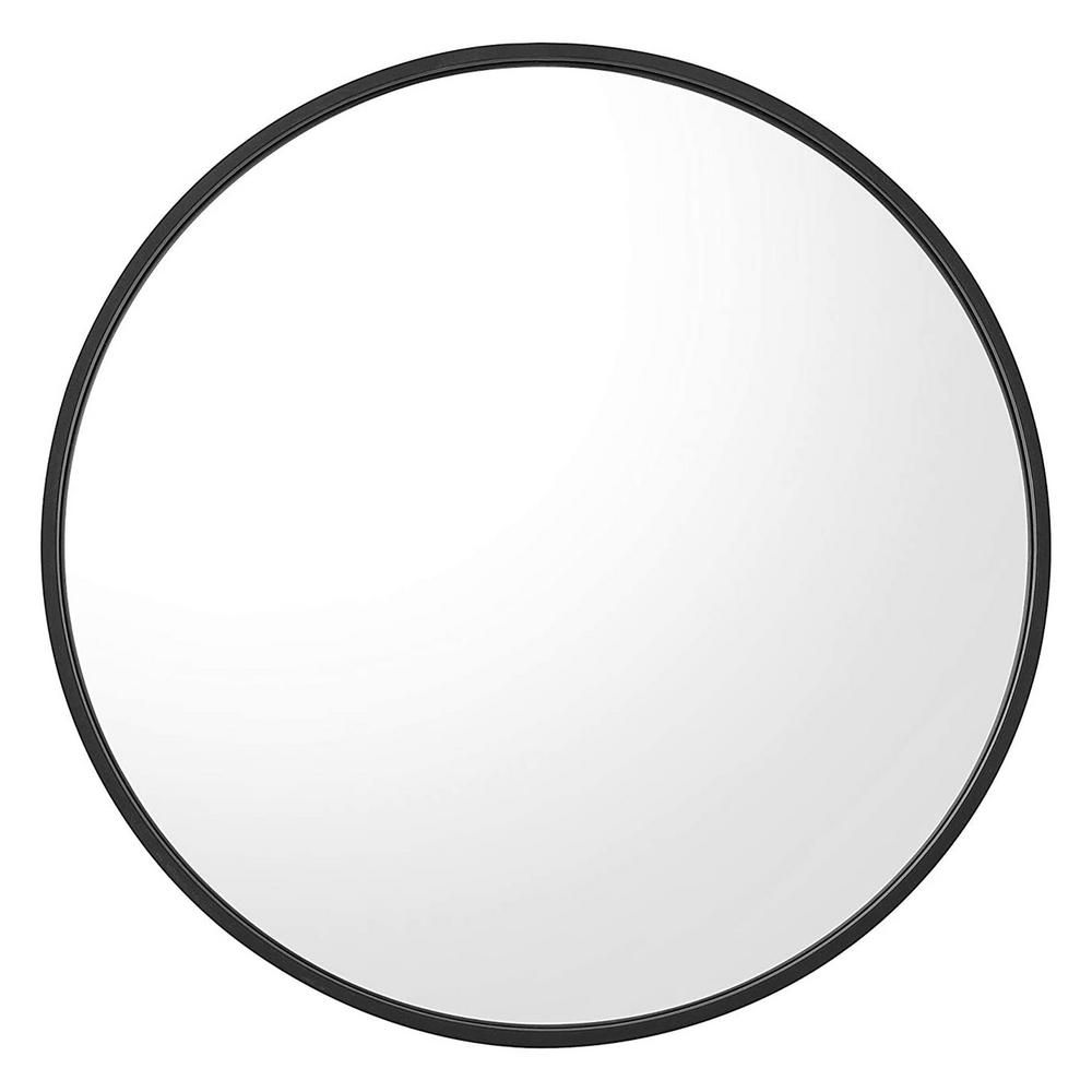 Kinger Home Black Medium Round Brushed Aluminum Modern Mirror (24 in. H x 24 in. W) | The Home Depot