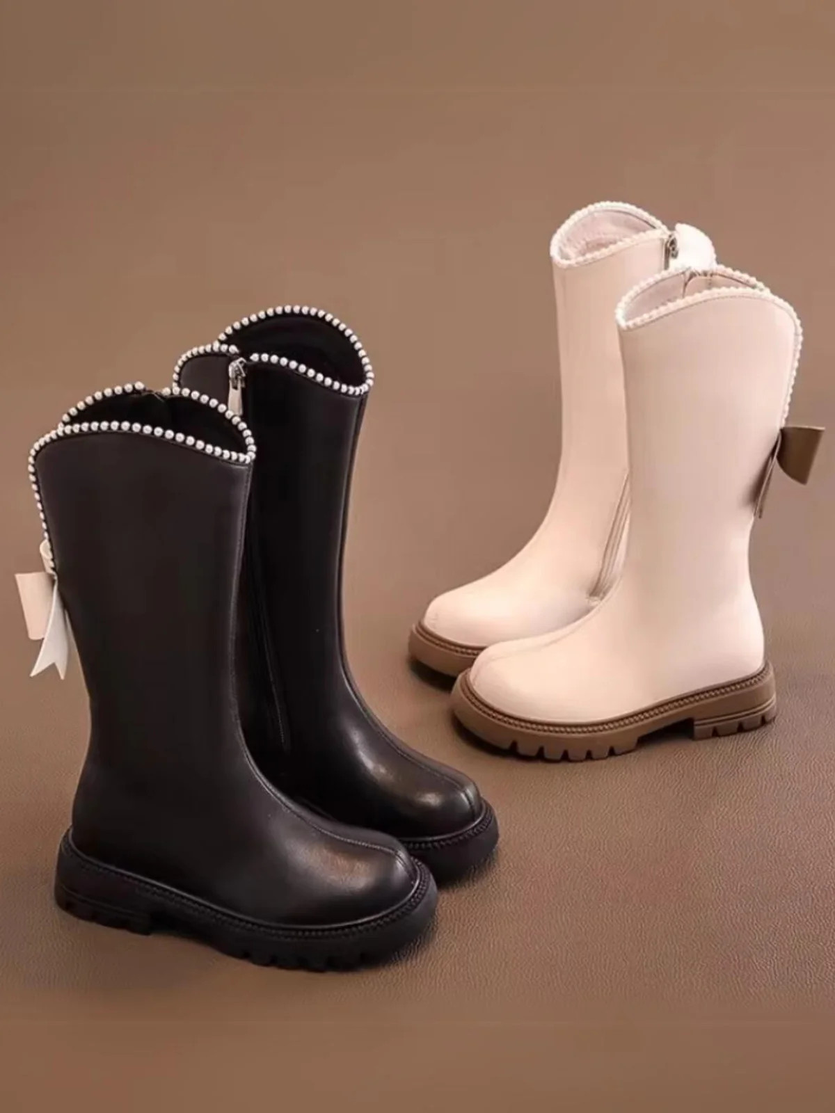 Girls Winter Bow Riding Boots with Pearls By Liv and Mia | Mia Belle Girls