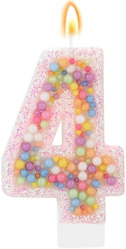 Pastel Macaron 4th Birthday Candle Sweet Pink Number 4 Candle Cake Topper Cupcake Decorations for... | Amazon (US)