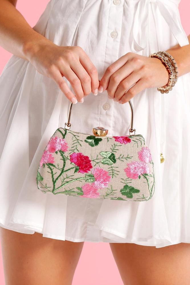 pink floral embroidered satchel | Versona