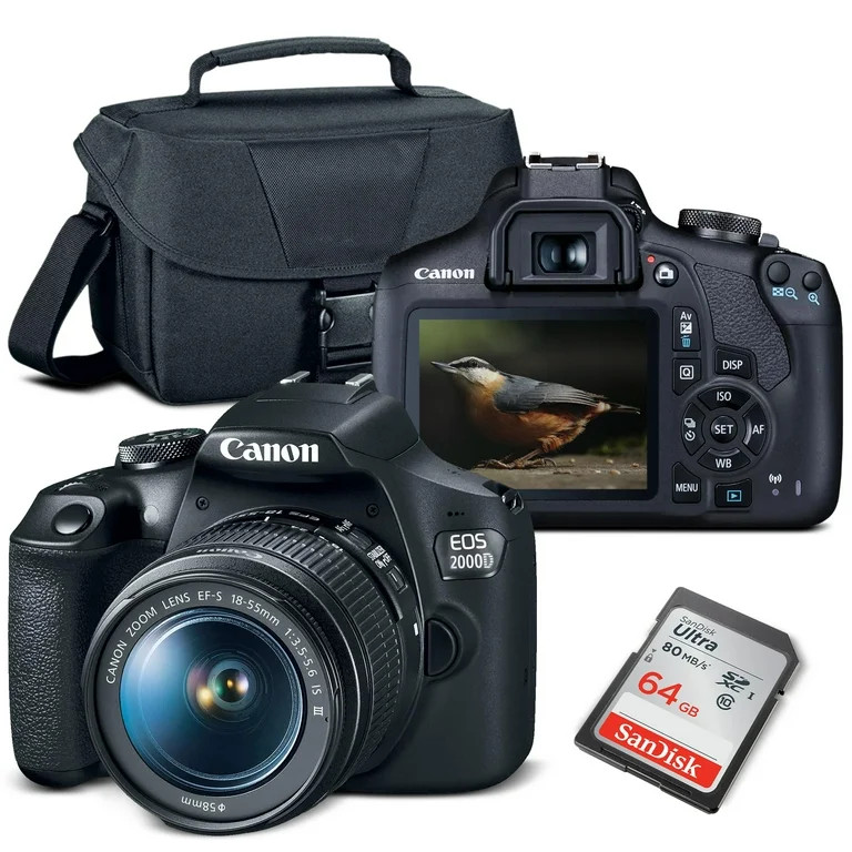 Canon EOS 2000D / Rebel T7 DSLR Camera with EF-S 18-55mm f/1:3.5-5.6 Lens + 64GB SDXC Card + Case | Walmart (US)