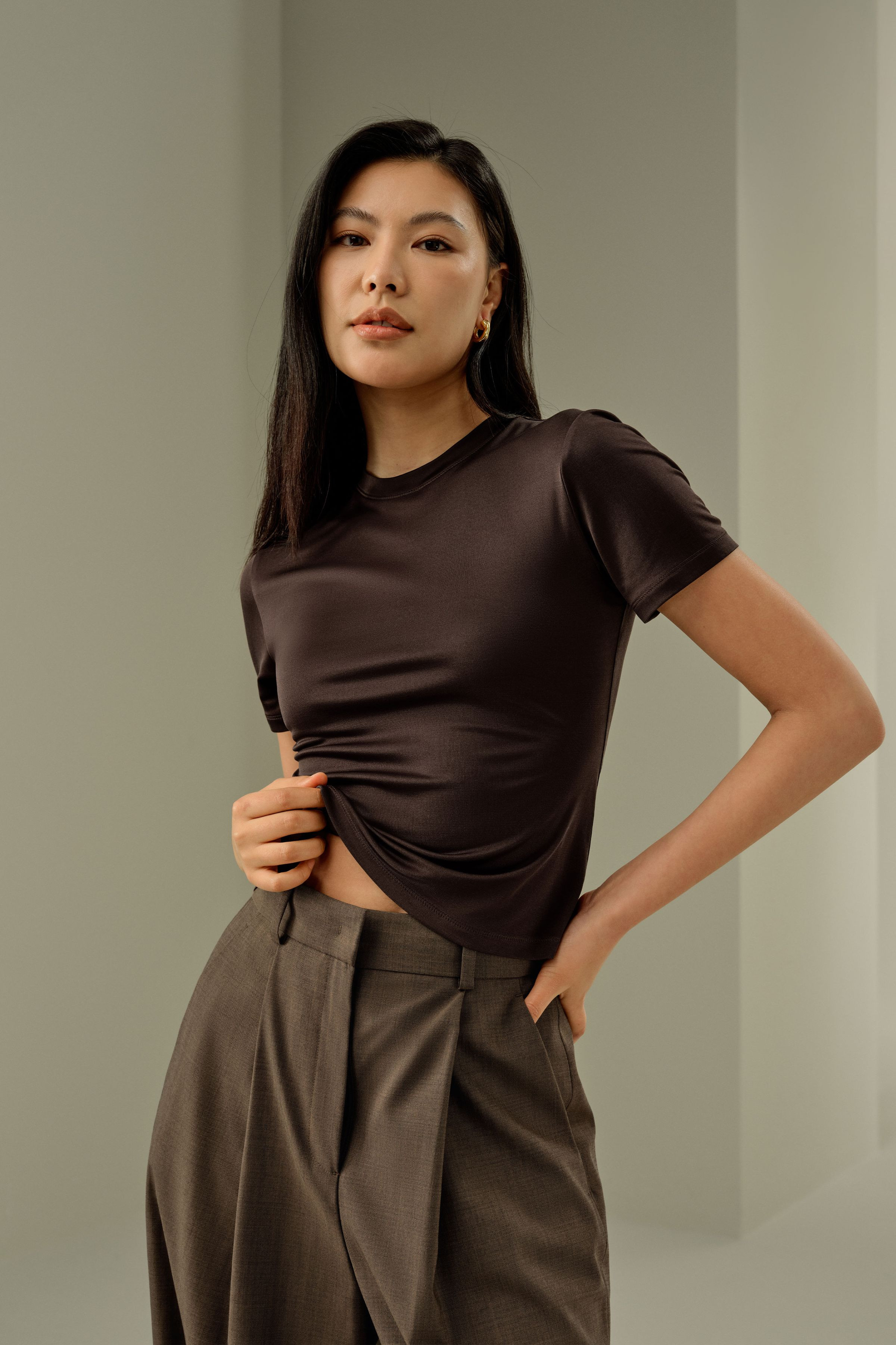 Slim Fitted Silk Jersey Tee | LilySilk