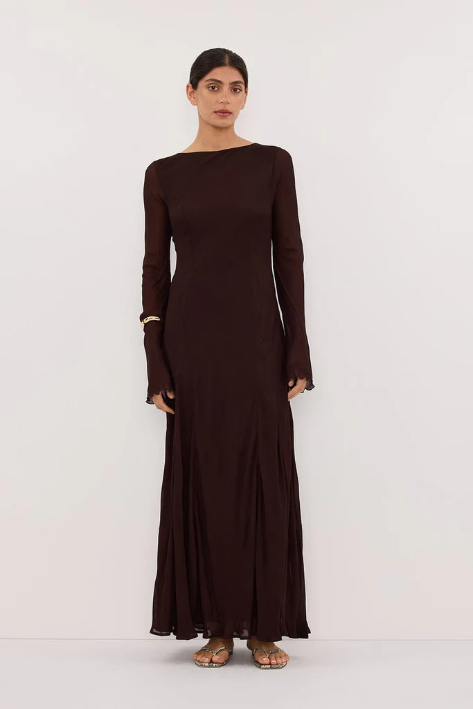 ELODIE DARK CHOC LONG SLEEVE MAXI DRESS | DISSH