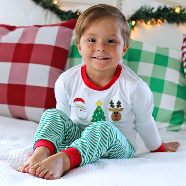 Christmas Applique Green Stripe Pajamas | Classic Whimsy
