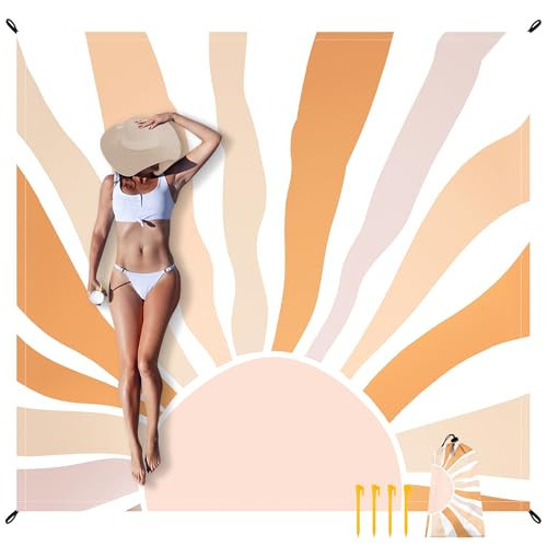 Beach Blanket Waterproof Sandproof, 10'X 9' Extra Large Oversized Picnic Blankets for 2-8 Adult, Quick Drying Lightweight Polyester Beach Mat for Outdoor, Travel, Camping, Hiking-Boho Sunburst | Amazon (US)