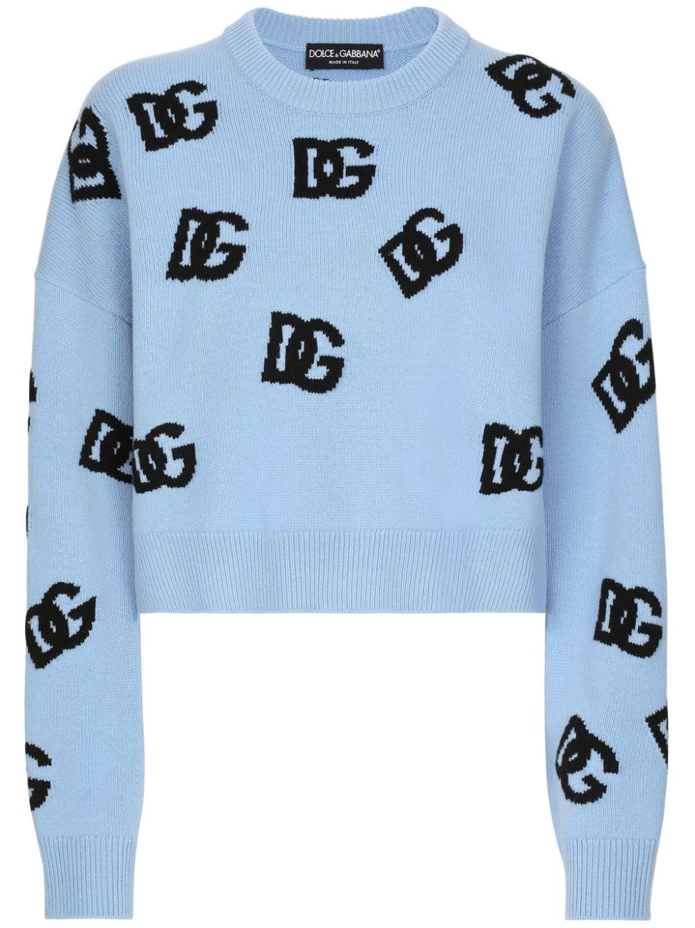 Dolce & Gabbana Women's Logo Embroidered Sweater in Clear Blue | Size 42 | FXX63TJCVZLB0143 | LOZURI