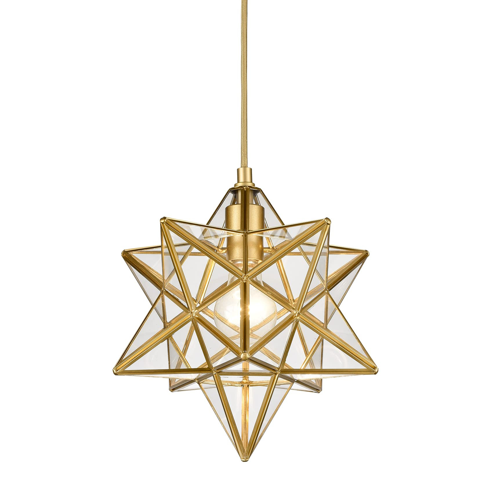 YUBOLE Modern Moravian Star Gold Finish Pendant Light Clear Glass Hanging Brass Star Lights Fixture 11'' | Amazon (US)