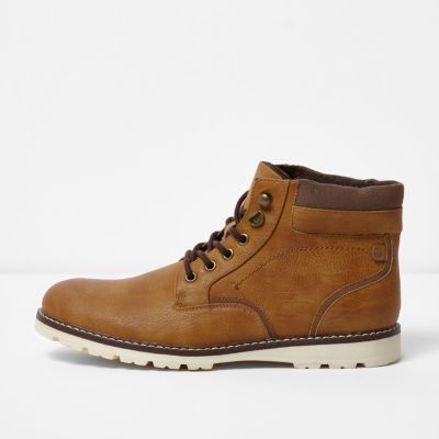 Tan warm lined lace-up boots | River Island (US)