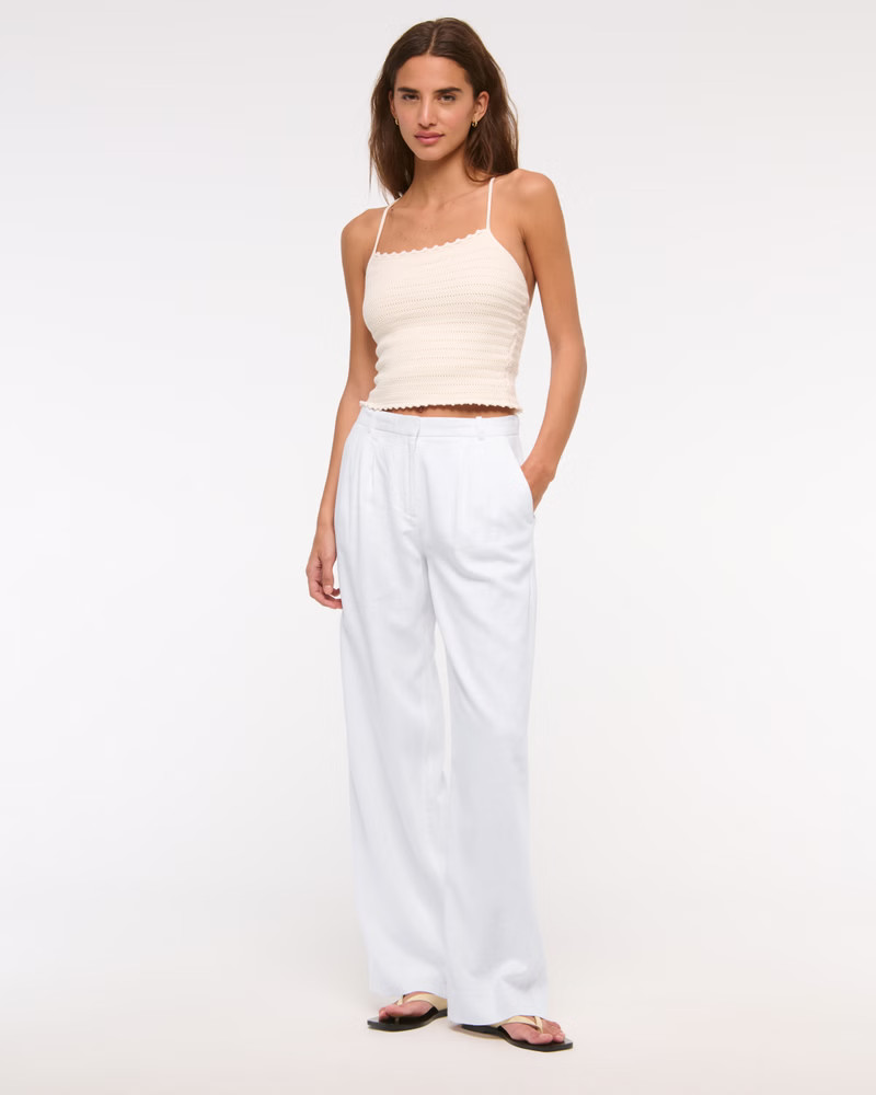 Women's A&F Sloane Low Rise Tailored Linen-Blend Wide Leg Pant | Women's Clearance | Abercrombie.... | Abercrombie & Fitch (UK)